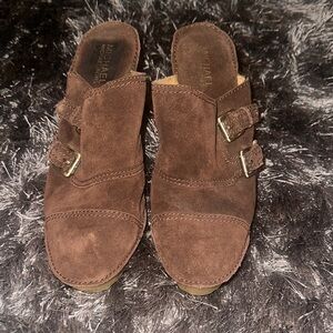 Michael Kors Chocolate Suede Buckle Mules